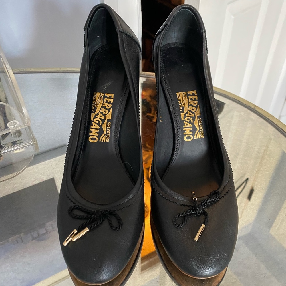 Salvatore Ferragamo black heels with bow
